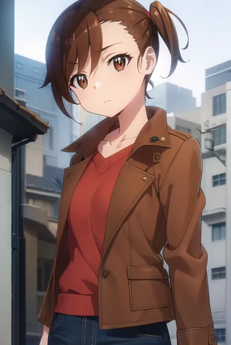 shinokuribayashi, <lora:shino kuribayashi s1s2-lora-nochekaiser:1>,
shino kuribayashi, short hair, brown hair, (brown eyes:1.7), side ponytail,
BREAK skirt, jacket, miniskirt, pencil skirt, denim skirt, sweater, (red sweater:1.2), brown jacket, collarbone,
BREAK outdoors, city,
BREAK looking at viewer, (cowboy shot:1.5),
BREAK <lyco:GoodHands-beta2:1>, (masterpiece:1.2), best quality, high resolution, unity 8k wallpaper, (illustration:0.8), (beautiful detailed eyes:1.6), extremely detailed face, perfect lighting, extremely detailed CG, (perfect hands, perfect anatomy),