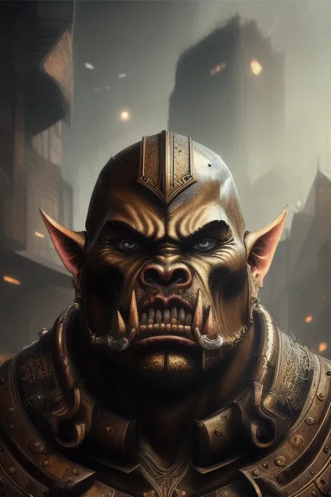 realistic (man:1.4), orc, (tusks:1.3), warrior man, (brown eyes:1.5), (complex heavy metallic armor:1.4), angry, beautiful detailed eyes, drawn by Greg Rutkowski, Yoji Shinkawa:0.6, ginger hair, epic realistic, faded, ((neutral colors)), art, (hdr:1.5), (muted colors:1.2), pastel, hyperdetailed, (artstation:1.5), warm lights, dramatic light, (intricate details:1.2), vignette, complex background, rutkowski