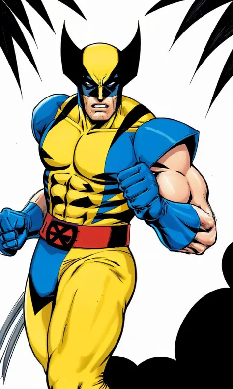 xmtas1997, cartoon, flat colors, 1man, wolverine costume, 3 claws, jungle,