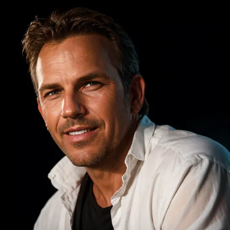 concept art professional 3d model breathtaking various photo angles of (Kevin Costner) posing together for the viewer against a solid black background, medium shot, age 25, sfw, (extremely detailed cg unity 8k wallpaper), (best quality:1.4), (masterpiece:1.4), (detailed: 1.3), 32k, RAW photo, best quality, ultra high res, absurdres, intricate, ultra-detailed, detailed face, detailed skin, saturated color, high contrast, black top, natural lighting, vibrant eyes, detailed eyes, detailed skin, detailed face, ((mist)), (((black background))), (((simple background))), ((grin)), happy expression, <lora:Kevin Costner :0.6>, detailed skin texture, (blush:0.5), (goosebumps:0.5), subsurface scattering, masterpiece, award-winning, professional, highly detailed, octane render, highly detailed, volumetric, dramatic lighting, digital artwork, illustrative, painterly, matte painting, highly detailed, glow effects, godrays, Hand drawn, render, 8k, octane render, cinema 4d, blender, dark, atmospheric 4k ultra detailed, cinematic, Sharp focus, big depth of field, Masterpiece, colors, 3d octane render, 4k, concept art, trending on artstation, hyperrealistic, Vivid colors, extremely detailed CG unity 8k wallpaper, trending on CGSociety, Intricate, High Detail, dramatic