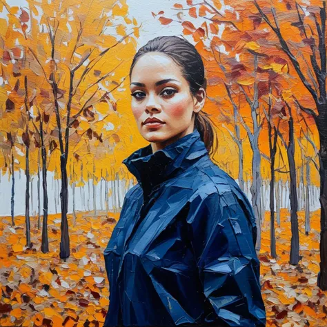 (Abstract) sketch of a woman in the fall season, oil on canvas, rixhnna,   <lora:rihanna_juggerX_xl_1_st_wocap-rixhnna-000085:1>