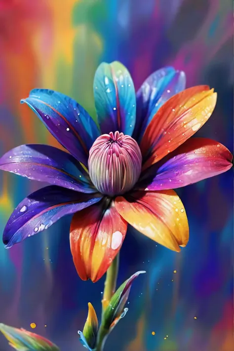 a close up of a flower with a rainbow background, beautiful color art!, vibrant watercolor painting, depicting a flower, colorful energetic brush strokes, flower background, colourful digital art, colorful digital painting, magical colorful flowers, vibrant digital painting, digital painting | intricate, in stunning digital paint, vibrantly colored, flowery wallpaper, floral splash painting, vibrant painting