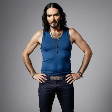 photograph of russel brand on a Fujifilm XT3, intricately detailed, hands on hips