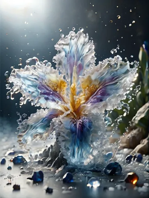 close-up, still life, photo, crystal iris, bright, sparkling as it turns, spotlight on flower <lora:detail_slider_v4:0.8> <lora:Made_of_pieces_broken_glass:1> made_of_pieces_broken_glass <lora:watce:1>