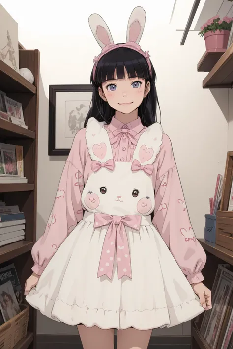 8k high quality detailed,highres,comic,anime,detailed image,
(an illustration of a teenage girl posing,magazine_sheet, (an illustration of girl,teenage girl)),(magazine_illustration),[multiple view manuscript],(fashion magazine),
(,ruri gokou,headband,long hair,black hair),(Warm Smile),
((Walking with arms swinging freely by the sides,):0.5),detailed_face,realistic_skin_texture,
(, cyb dress,rabbit dress,white dress,rabbit skirt,shirt,animal print shirt,long sleeves,bow,pink bow,rabbit ears,rabbit print),realistic clothing texture,<lora:ruri:0.7>,<lora:cute_attire_style3_v1:0.6>
