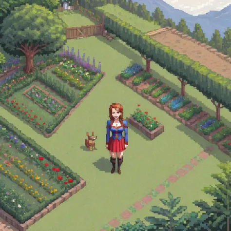 ( pixel art,:1.35) sofia, medium shot, smiling in a beautiful garden, intricately detailed pixel masterpiece