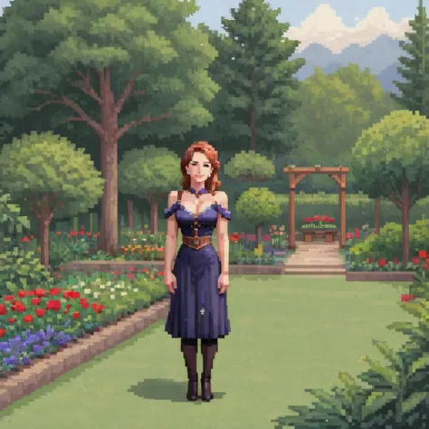 ( pixel art,:1.35) sofia, medium shot, smiling in a beautiful garden