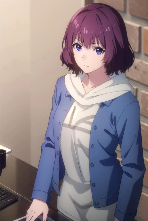 tangrou, <lora:tangrou-lora-nochekaiser:1>,
tang rou, short hair, (purple eyes:1.1), purple hair,
BREAK jacket, hood, hoodie, blue jacket, dress,
BREAK indoors,
BREAK looking at viewer, (cowboy shot:1.5),
BREAK <lyco:GoodHands-beta2:1>, (masterpiece:1.2), best quality, high resolution, unity 8k wallpaper, (illustration:0.8), (beautiful detailed eyes:1.6), extremely detailed face, perfect lighting, extremely detailed CG, (perfect hands, perfect anatomy),