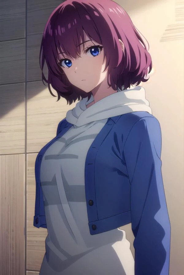 tangrou, <lora:tangrou-lora-nochekaiser:1>,
tang rou, short hair, (purple eyes:1.1), purple hair,
BREAK jacket, hood, hoodie, blue jacket, dress,
BREAK indoors,
BREAK looking at viewer, (cowboy shot:1.5),
BREAK <lyco:GoodHands-beta2:1>, (masterpiece:1.2), best quality, high resolution, unity 8k wallpaper, (illustration:0.8), (beautiful detailed eyes:1.6), extremely detailed face, perfect lighting, extremely detailed CG, (perfect hands, perfect anatomy),
