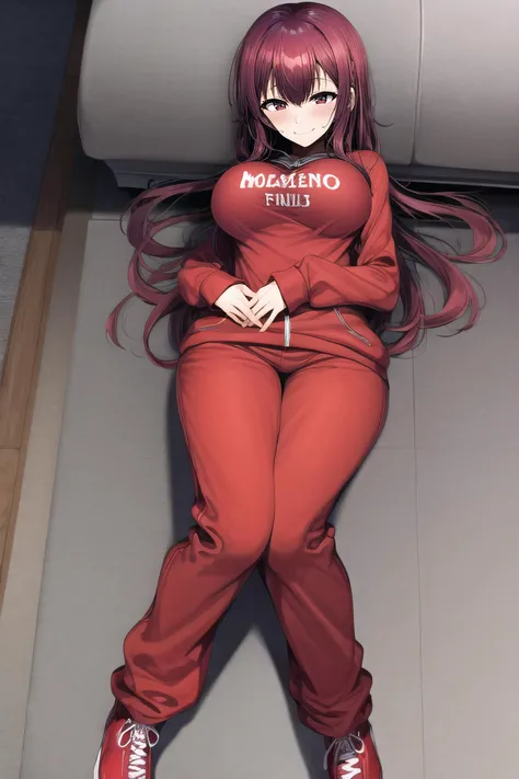 (masterpiece, best quality:1.2), sharp focus,
shiny skin, 1girl, solo,
<lora:motsuaki:1>, motsuaki,
1girl, solo, from afar, full body, skytree, light, lying, on stomach, burgundy hair, long hair, hair over shoulder, vermilion eyes, tall, animal hoodie, sweatpants, lace trim, red footwear, large breasts, smirk,
<lora:Mild detail adjusterV10:0.5>