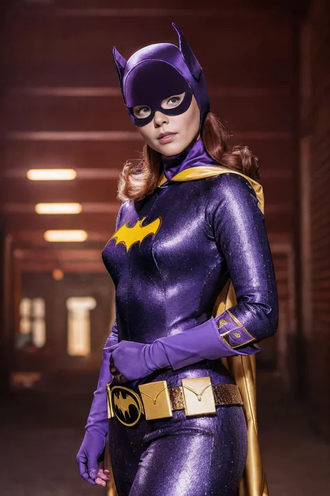(full body:0.7), photorealistic photo of Batgirl, looking at the camera, realistic, (masterpiece:1.1), (best quality:1.1), beautiful, (intricate details), unity 8k wallpaper, ultra detailed, aesthetic, perfect lighting, <lora:60sBatgirl_V2-000008:0.8>