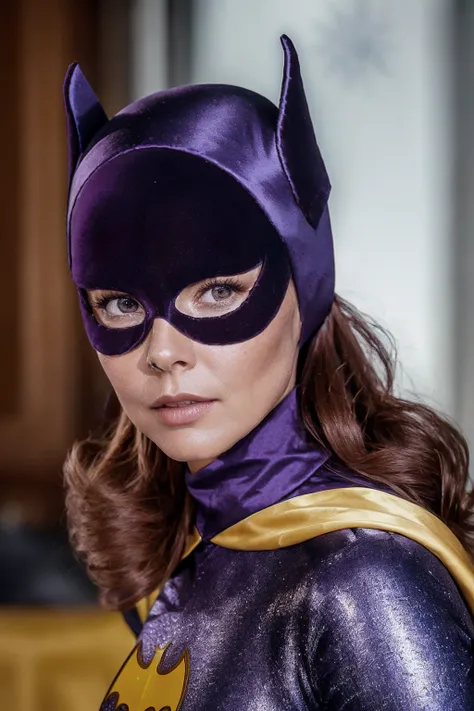 medium shot, photorealistic photo of Batgirl, looking at the camera, realistic, (masterpiece:1.1), (best quality:1.1), beautiful, (intricate details), unity 8k wallpaper, ultra detailed, aesthetic, perfect lighting, <lora:60sBatgirl_V2-000008:0.8>