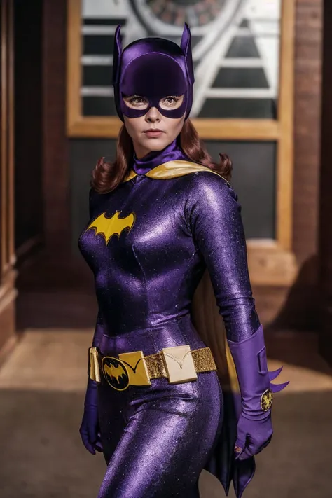 (full body:0.7), photorealistic photo of Batgirl, looking at the camera, realistic, (masterpiece:1.1), (best quality:1.1), beautiful, (intricate details), unity 8k wallpaper, ultra detailed, aesthetic, perfect lighting, <lora:60sBatgirl_V2-000008:0.8>