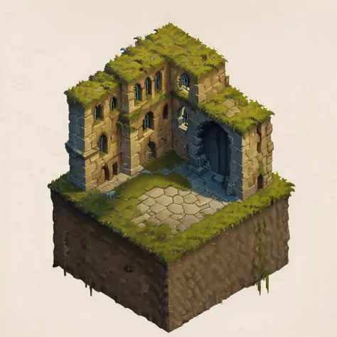 (masterpiece:1, looking at viewer, best quality, ultra-detailed, best shadow), medival castle build ruins , 2d art, concept art,<lora:isometria:0.8>