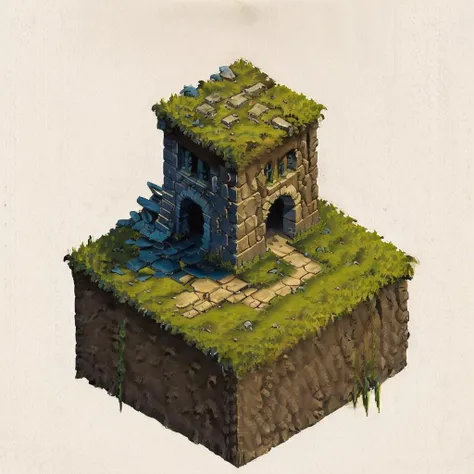 (masterpiece:1, looking at viewer, best quality, ultra-detailed, best shadow), medival build ruins , 2d art, concept art,<lora:isometria:0.9>