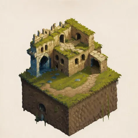 (masterpiece:1, looking at viewer, best quality, ultra-detailed, best shadow), medival castle build ruins , 2d art, concept art,<lora:isometria:0.8>