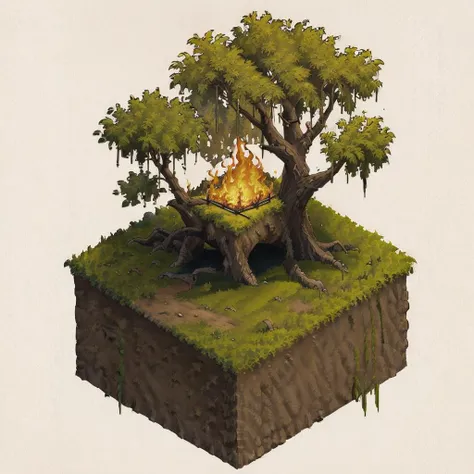 (masterpiece:1, looking at viewer, best quality, ultra-detailed, best shadow),forest fire, (fire:1), 2d art, concept art,<lora:isometria:0.8>