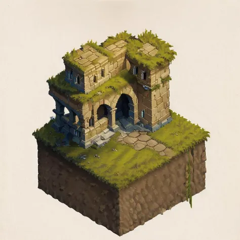 (masterpiece:1, looking at viewer, best quality, ultra-detailed, best shadow), medival castle build ruins , 2d art, concept art,<lora:isometria:0.8>