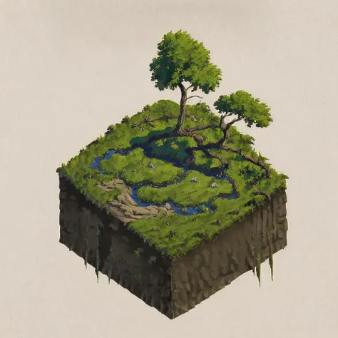 (masterpiece, best quality, ultra-detailed, best shadow), 2d art, concept art,<lora:isometria:0.8>, hill, river