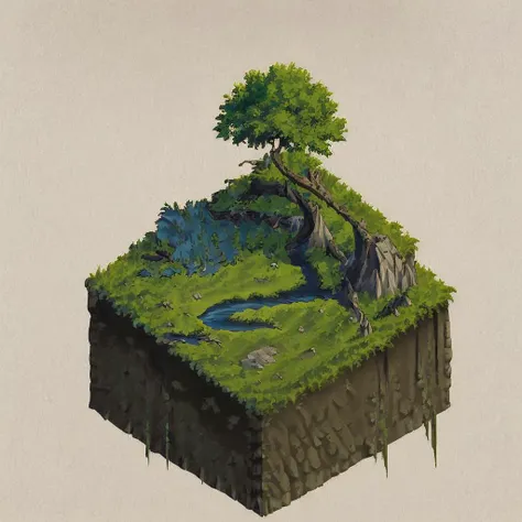 (masterpiece, best quality, ultra-detailed, best shadow), 2d art, concept art,<lora:isometria:0.8>, hill, river