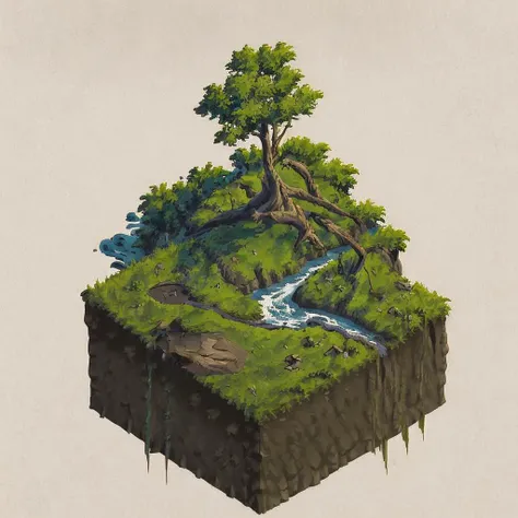 (masterpiece, best quality, ultra-detailed, best shadow), 2d art, concept art,<lora:isometria:0.8>, hill, river