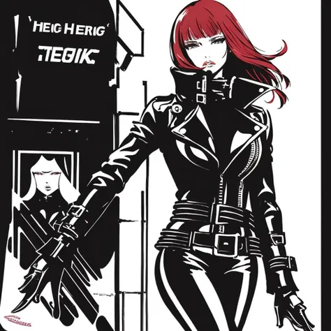 comic book by crepax, model with medium straight red hair and ((bangs)) wearing a black leather biker_jacket on the streets of new york, solo focus, high fashion, haute couture, <lora:biker_jacket0:0.1>, expressive, flowing, <lora:guidocrepax:1>