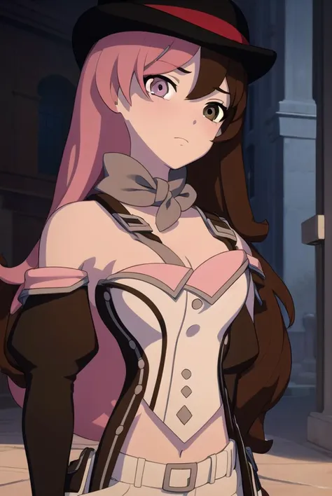 neopolitan, <lyco:neopolitan-lyco-nochekaiser:1>,
neopolitan, long hair, brown hair, (brown eyes:1.3), pink hair, multicolored hair, pink eyes, two-tone hair, (heterochromia:1.2), split-color hair,
BREAK gloves, hat, navel, brown eyes, detached sleeves, midriff, belt, pants, white gloves, black headwear, bowler hat,
BREAK looking at viewer,
BREAK outdoors,
BREAK <lyco:GoodHands-beta2:1>, (masterpiece:1.2), best quality, high resolution, unity 8k wallpaper, (illustration:0.8), (beautiful detailed eyes:1.6), extremely detailed face, perfect lighting, extremely detailed CG, (perfect hands, perfect anatomy),