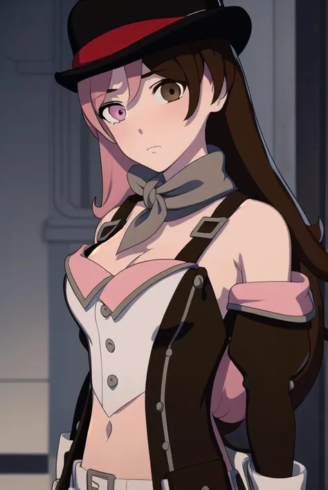 neopolitan, <lyco:neopolitan-lyco-nochekaiser:1>,
neopolitan, long hair, brown hair, (brown eyes:1.3), pink hair, multicolored hair, pink eyes, two-tone hair, (heterochromia:1.2), split-color hair,
BREAK gloves, hat, navel, brown eyes, detached sleeves, midriff, belt, pants, white gloves, black headwear, bowler hat,
BREAK looking at viewer,
BREAK outdoors,
BREAK <lyco:GoodHands-beta2:1>, (masterpiece:1.2), best quality, high resolution, unity 8k wallpaper, (illustration:0.8), (beautiful detailed eyes:1.6), extremely detailed face, perfect lighting, extremely detailed CG, (perfect hands, perfect anatomy),