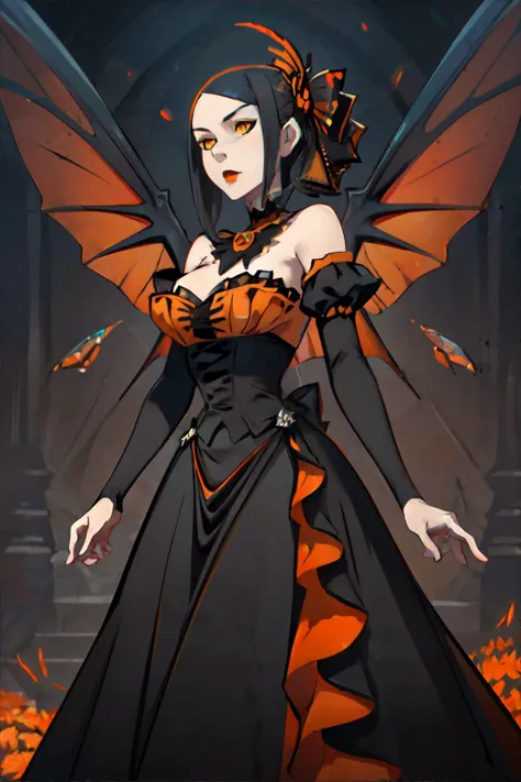 <lora:xaxaxa:1.0>, woman wearing victorian black and orange dress, monarch butterfly wings || masterpiece, perfect quality, sharp focus, shallow depth of field, 8k