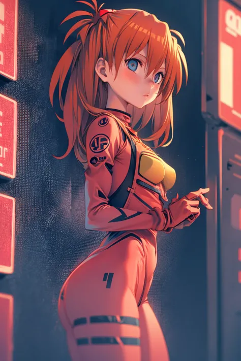 masterpiece, best quality, 1girl, asuka langley, red plugsuit, cyberpunk background, neon light <lora:XaxaxaV2:1>