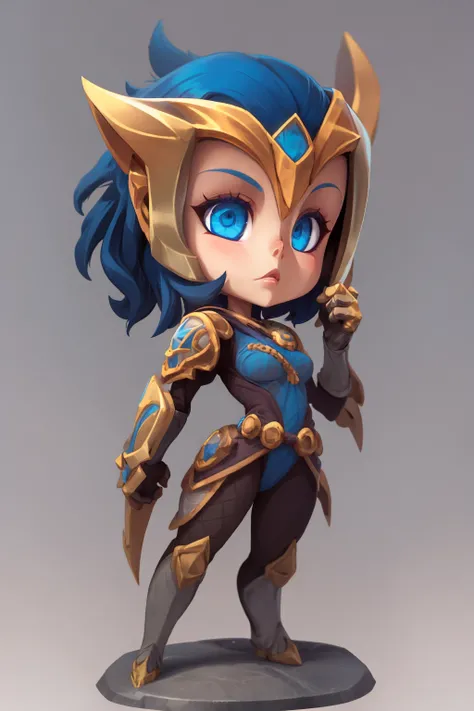 masterpiece, best quality, 1girl, victelise, blue hair, short hair, blue eyes, (glowing eyes:0.3), helmet, gold armor, solo, looking at viewer, simple background, chibi <lora:VictoriousElise:1> <lora:XaxaxaV2:1>