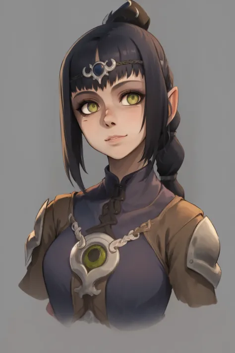 masterpiece, best quality, 1girl, shadowheart, black hair, braided ponytail, green eyes, circlet, closeup, looking at viewer, simple background <lora:ShadowHeart:1> <lora:XaxaxaV2:1>