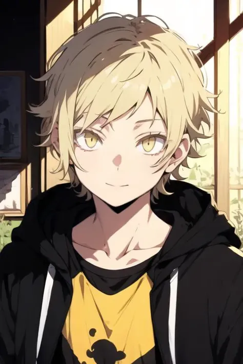 masterpiece, best quality, high quality, 1boy, solo, male focus, looking at viewer, upper body, <lora:shuuya_kano:0.70>, shuuya_kano, blonde hair, yellow eyes,