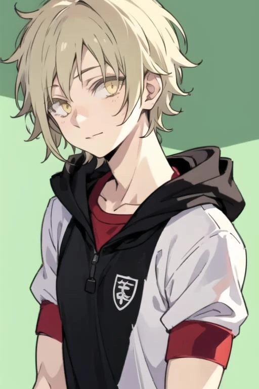 masterpiece, best quality, high quality, 1boy, solo, male focus, looking at viewer, upper body, <lora:shuuya_kano:0.74>, shuuya_kano, blonde hair, yellow eyes, gym uniform