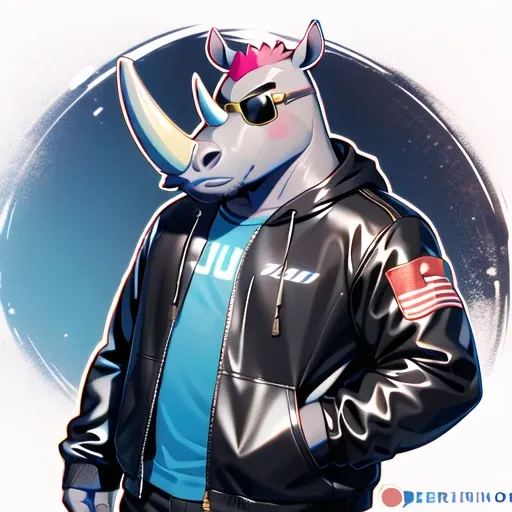 ((solo)), cartoony, wearing cool sunglasses, animal, anthro, digital art, furryceros, rhinoceros, young mascot <lora:furryceros:1>