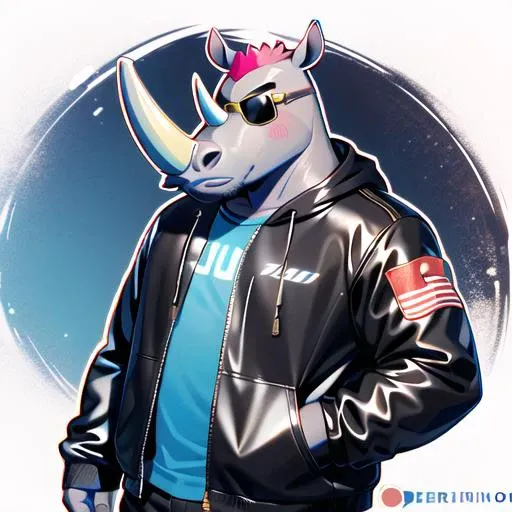 ((solo)), cartoony, wearing cool sunglasses, animal, anthro, digital art, furryceros, rhinoceros, young mascot <lora:furryceros:1>