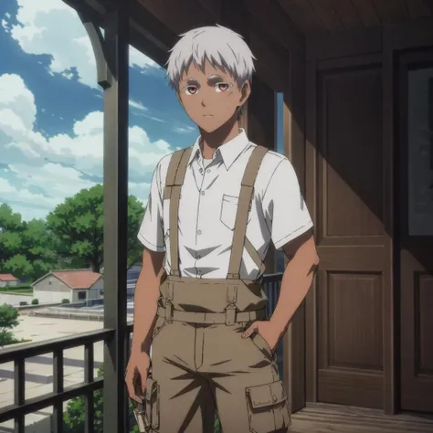 high quality,solo,
<lora:Jonah001:0.7>,looking at viewer,
Jonah,1littleboy,
military uniform,
suspenders,porch,