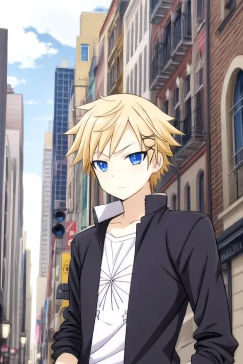 masterpiece, best quality, illustration, 1boy, solo, male focus, looking at viewer, , , anime coloring, realistic, <lora:banri_watanuki:0.74>, banri_watanuki, blonde hair, blue eyes, , The City of Mirrors, 32k resolution
