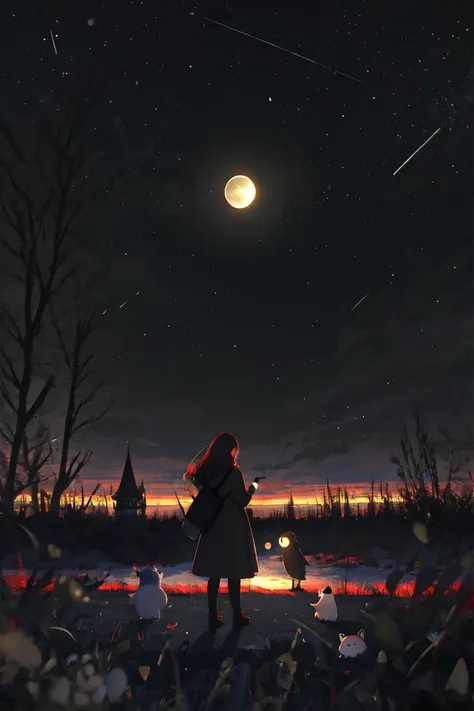 masterpiece, best quality, girl, <lora:Healing:0.7>,animals, <lora:papercraft,:0.5>,chibi,dark night,outdoor,moon <lora:darklight:0.5>