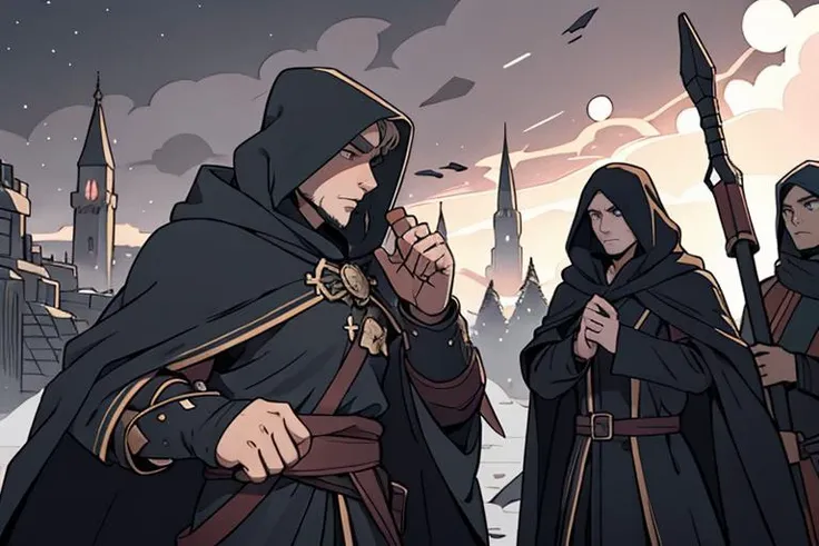 Furious battle damaged 25-year-old male mage in tattered wizard cloak, gesturing with his fingers runic symbols the air that are changing the weather overlooking a massive  battlefield, magic, fantasy,  hyperdetailed photorealistic, accurate, proportionate, 8k, extremely intricate detail, the killing blow,