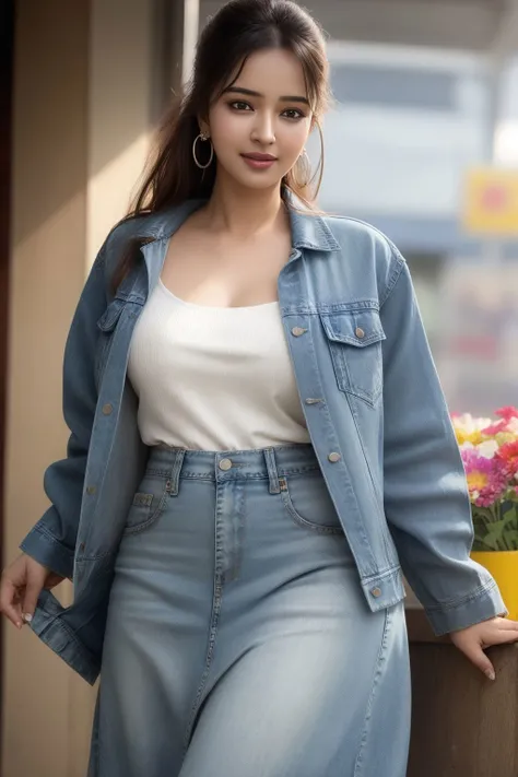 pujitha,flower_earrings,realistic,smile,skirt,long_skirt,denim_jacket,convenience store,portrait,<lora:PUJITHA:1.0><lora:PUJITHA:1.0><lora:PUJITHA:1.0><lora:PUJITHA:1.0>