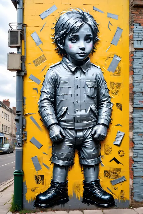street mural made of ral-ducttape in the style of banksy, brick wall<lora:xl_more_art-full_v1:1> <lora:ral-ducttape:0.5>, (masterpiece:1.2), best quality, colorful, (intricate details, hyperdetailed, highest detailed:1.2), high resolution textures