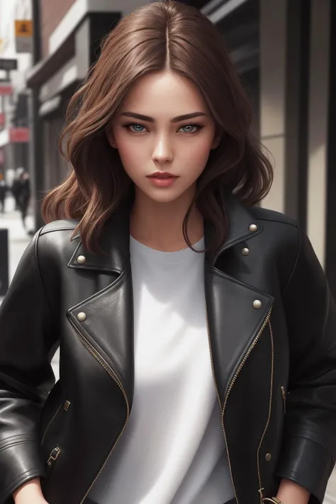 wallpaper, ultra detailed digital art, realistic, photorealistic, famous artwork, a woman wearing edgADC_fashion, jacket, leather, wearing edgADC, <lora:edgAutumnDressCode:0.9>,