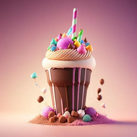 a chocolate milkshake with sprinkles and marshmallows, cute 3 d render, cute detailed digital art, cute digital art, cute! c4d, adorable digital painting, trend on behance 3d art, trend on behance 3 d art, cute detailed artwork, amazing food illustration, 3d illustration, 3 d illustration, cinema 4 d art, cute artwork
