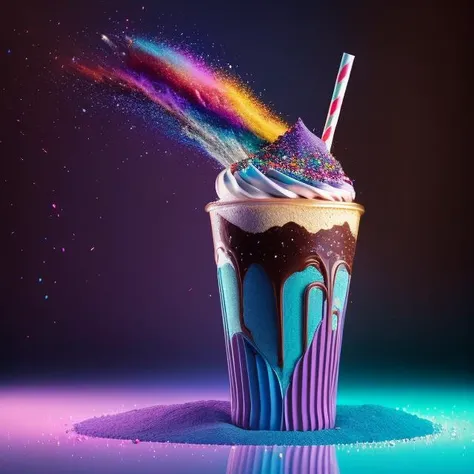 a chocolate milkshake with sprinkles and sprinkles, beeple. hyperrealism, beeple!!, galaxy in a bottle, beeple art, beeple artwork, beeple |, beeple colors, beeple daily art, beeple style, realism | beeple, beeple masterpiece, in style of beeple