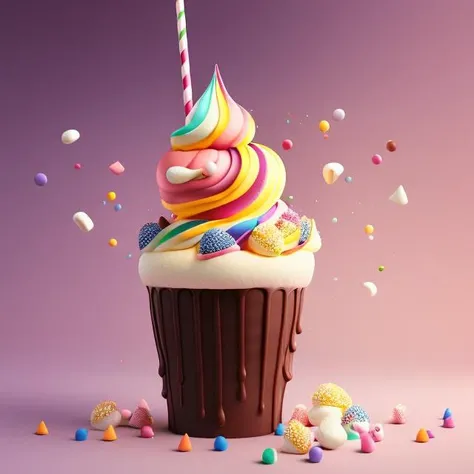 a chocolate milkshake with sprinkles and marshmallows, cute 3 d render, cute detailed digital art, cute digital art, cute! c4d, adorable digital painting, trend on behance 3d art, trend on behance 3 d art, cute detailed artwork, amazing food illustration, 3d illustration, 3 d illustration, cinema 4 d art, cute artwork