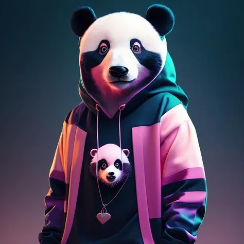 a background, open beeple, in hybrid mix render, ketner, panda, iconic solo, humans, jacket, no 1other, character, close art straight-on hood, sleeves, gradient hoodie, clothes, up 3 style beeple hoodie stylized cute facing gradient, drawstring, detail high panda d, beeple, d mouth, stylized, viewer, jeremiah long and wearing of bear zipper, render digital, hood, gradient background, gradient, solo, hoodie trending on artstation, cgsociety, by alan lee, by artgerm