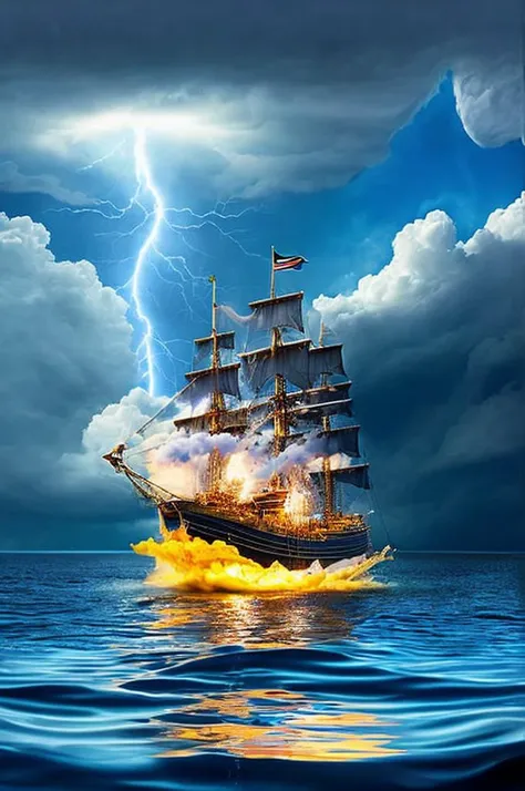 ship in water with lightning and cloud in the sky, (a ship:1.13) lost in a storm, water surrounds the ship, surreal water art, water particle in front, photoshop water art, boiling imagination in a bowl, closeup fantasy with water magic, water art manipulation, glass shattering, water manipulation photoshop, realistic refraction, sinking as if drowing, dissolving into the air, no humans, lightning, cloud, watercraft, grey background, sky, cloudy sky, electricity, glass, water, rain, cup, scenery, ship