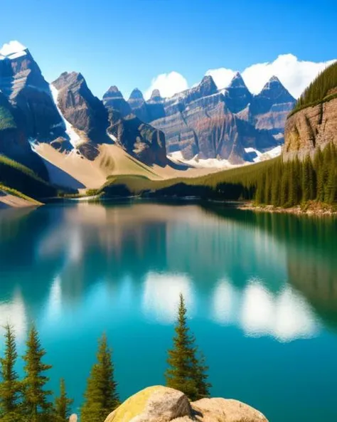 a mountain is in the background, beautiful lake in the foreground, beautiful serene landscape, a lake between mountains, stunning nature in background, serene landscape, mountain lake, a photo of a lake on a sunny day, scenic mountain setting, lakeside mountains, peaceful landscape, detailed lake in background, beautiful scenic landscape, in a serene landscape, quiet and serene atmosphere