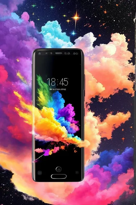 colorful, no humans, scenery, sky, star (sky), bird, (a colorful cloud:1.46) of paint is being blown by a cell phone screen with a black background concept art, intricate, highly detailed, smooth, sharp focus, art by artgerm and greg rutkowski and alphonse mucha
